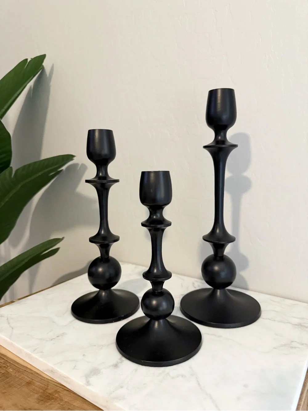 3pc Matte Black Metal Candlestick Set